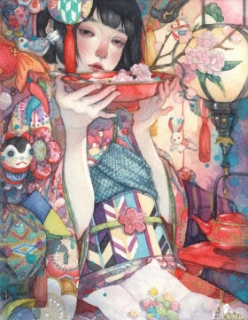 日本插画师“朱华”手绘水彩人物插画欣赏！画面唯美十分有艺术感